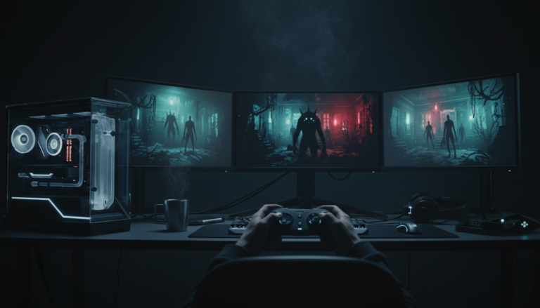 Gamer jogando Imersão no Horror: Lançamentos de Jogos de Terror para PC Que Vão Te Prender em 2026