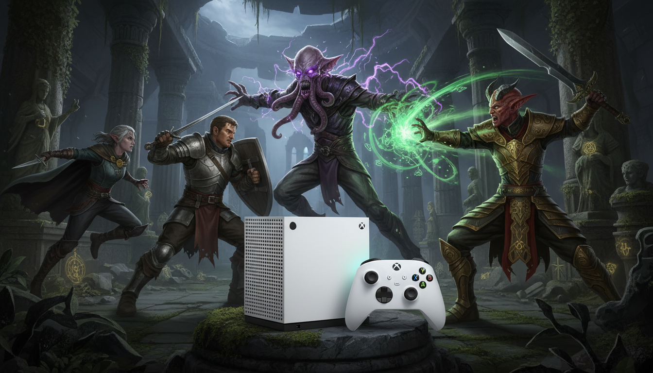 Baldur's Gate 3, RPG, Xbox Series S, combate tático, fantasia, Mind Flayer, personagens, controle Xbox