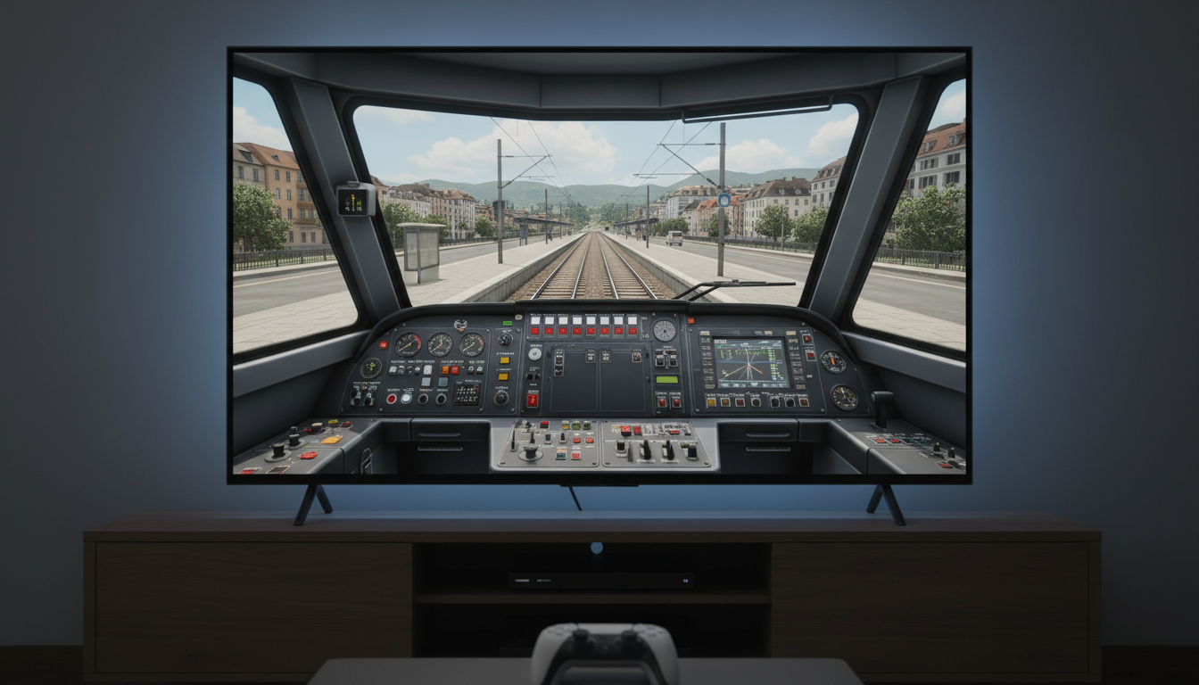 Interface da cabine de trem, Train Sim World 2, PS5, simulação de engenharia ferroviária, gráficos realistas