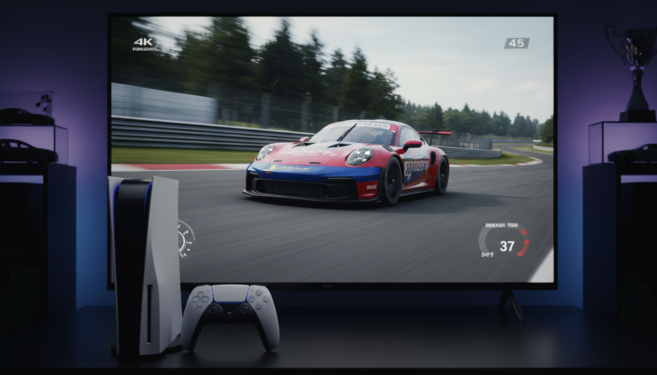 Carro de corrida lendário em jogo de PS5, Gran Turismo 7, Need for Speed, F1, carros icônicos, PlayStation 5, DualSense.