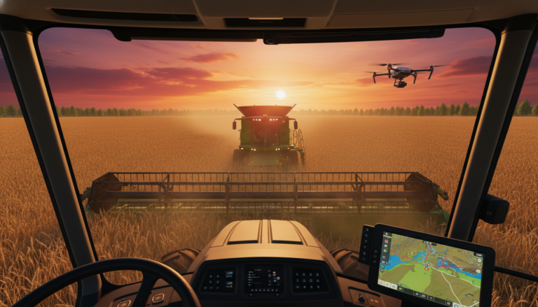 Colheitadeira moderna em campo, Agricultura Digital em Farming Simulator PS5