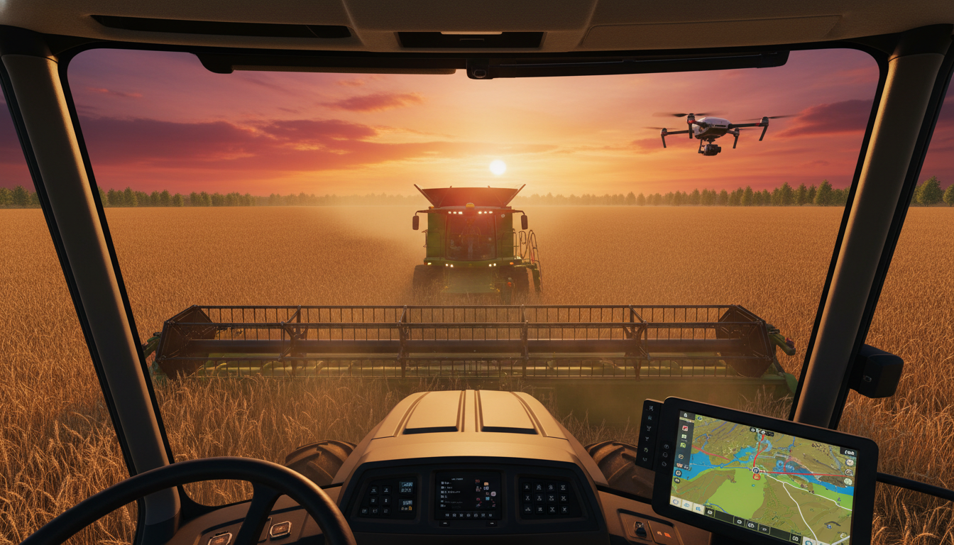 Colheitadeira moderna em campo, Agricultura Digital em Farming Simulator PS5