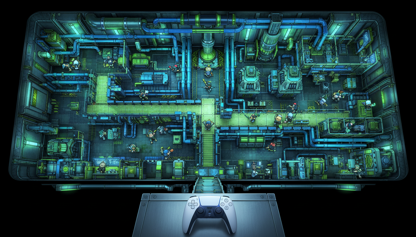 Gameplay de Oxygen Not Included no PS5 com uma colônia próspera e sistemas avançados
