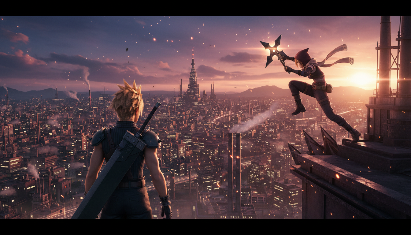 Cloud e Yuffie em Midgar, mostrando a qualidade gráfica de Final Fantasy VII Remake Intergrade no PC.