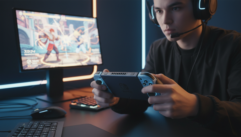 Joy-Cons Nintendo Switch 2 jogo luta, gamer concentrado, controle aprimorado