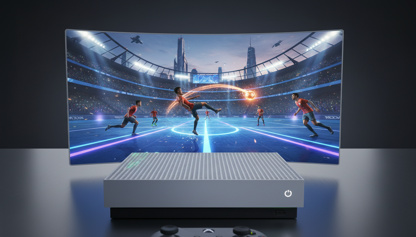 Xbox Series S, jogos de esportes 2026, futebol virtual, gráficos next-gen, console branco, jogabilidade imersiva