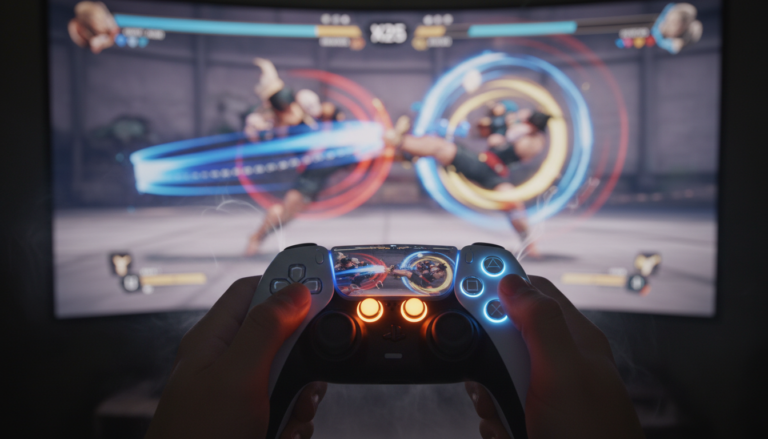 Jogador de PS5 executando combos em jogo de luta