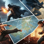 Montagem de personagens de jogos de luta de PC, incluindo Mortal Kombat, Injustice, Street Fighter e Tekken, ilustrando suas campanhas single-player ricas.