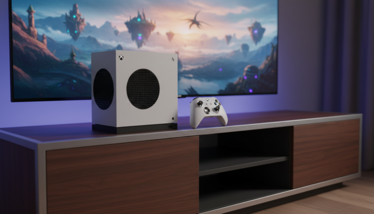 Xbox Series S branco, controle sem fio, televisão com jogo, console de nova geração, reviews de plataforma