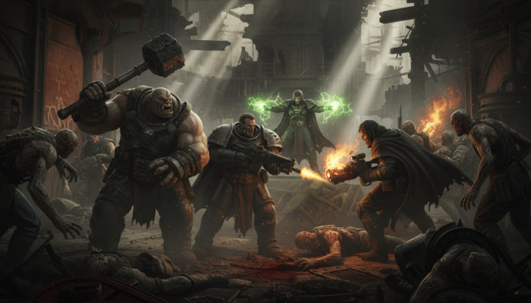 Warhammer 40k Darktide combate equipe Hive City