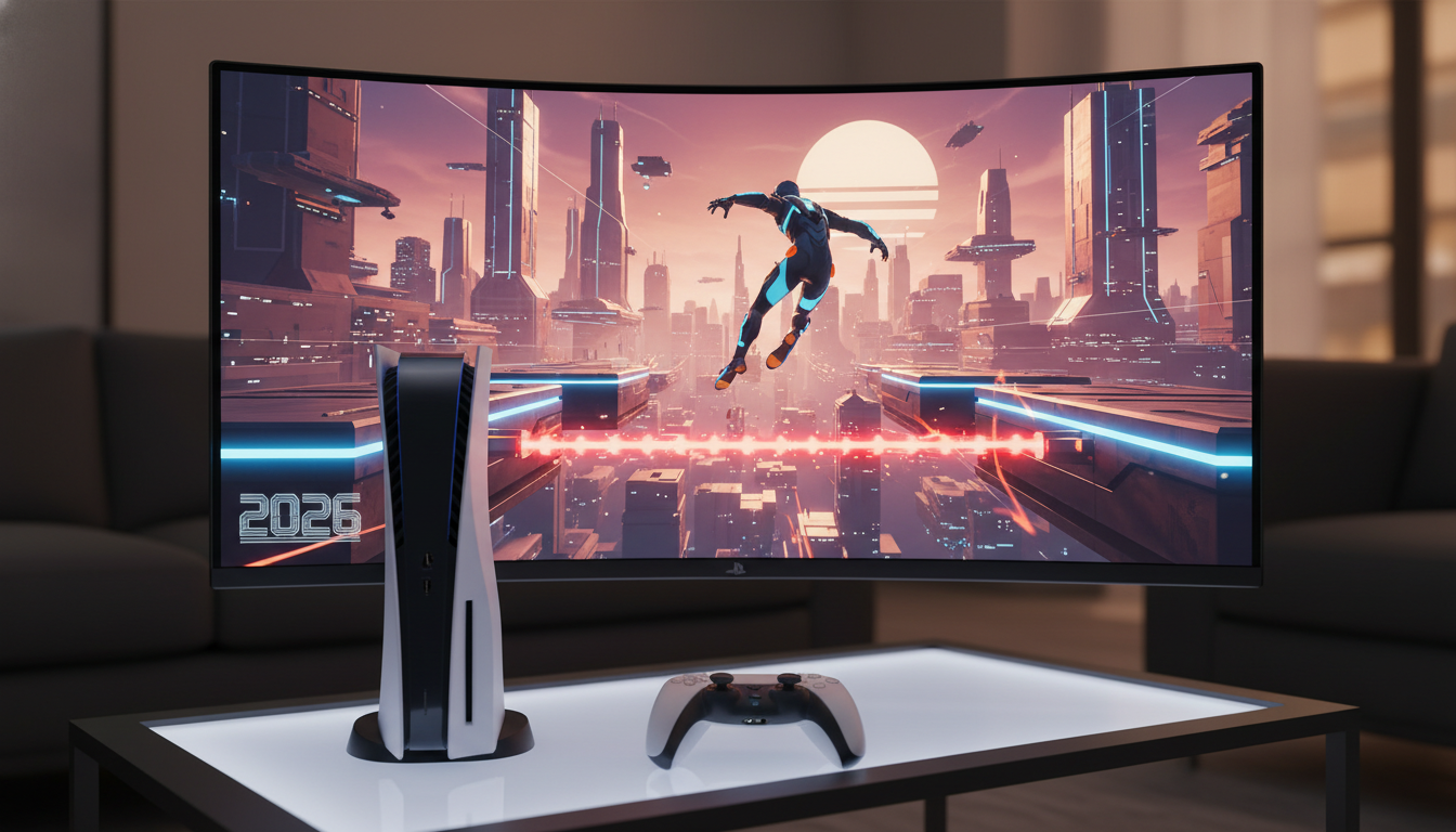 Personagem de jogo de plataforma em salto épico no PS5 2026