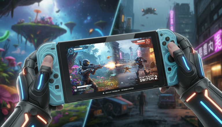 Nintendo Switch 2, jogos de tiro 2026, console híbrido, controles inovadores, gráfico de nova geração, revolução nos games