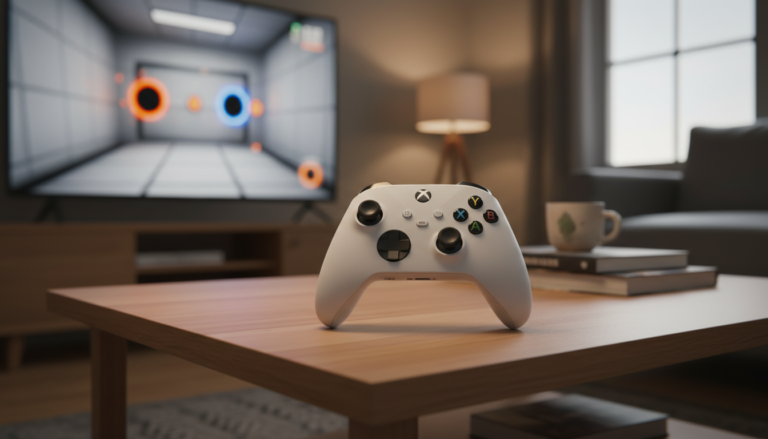 Controle do Xbox Series S com jogo de puzzle na tela, mostrando gráficos otimizados e experiência fluida