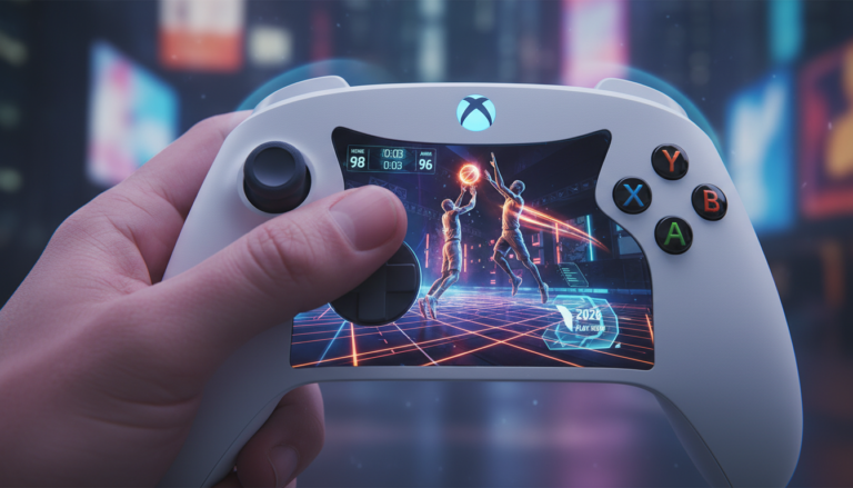 Controle Xbox Series S jogando futebol 2026, gráficos realistas, gameplay avançado