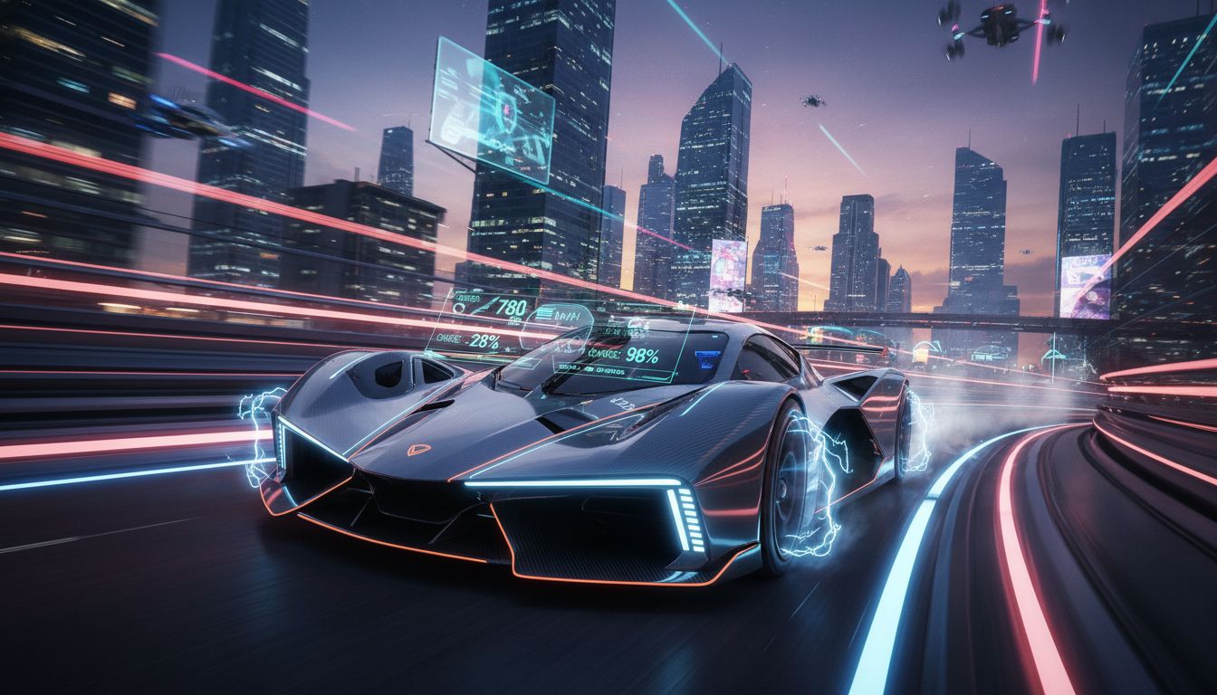 Carro de corrida futurista, jogos de corrida PC 2026, simulação de velocidade, pista neon, tecnologia de jogos, eSports de corrida