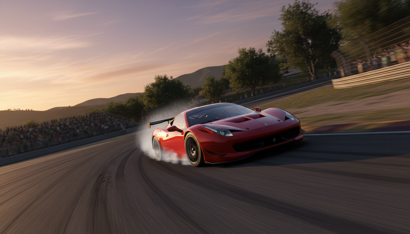 Carro de corrida em alta velocidade na pista de Gran Turismo 7 no PS5