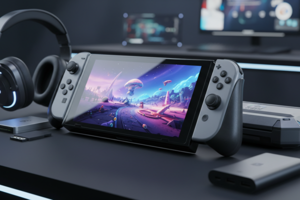 Nintendo Switch 2 com A&A Essenciais: controles, fones, SSD, case, power bank