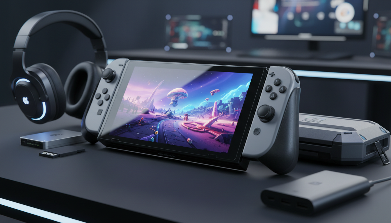 Nintendo Switch 2 com A&A Essenciais: controles, fones, SSD, case, power bank
