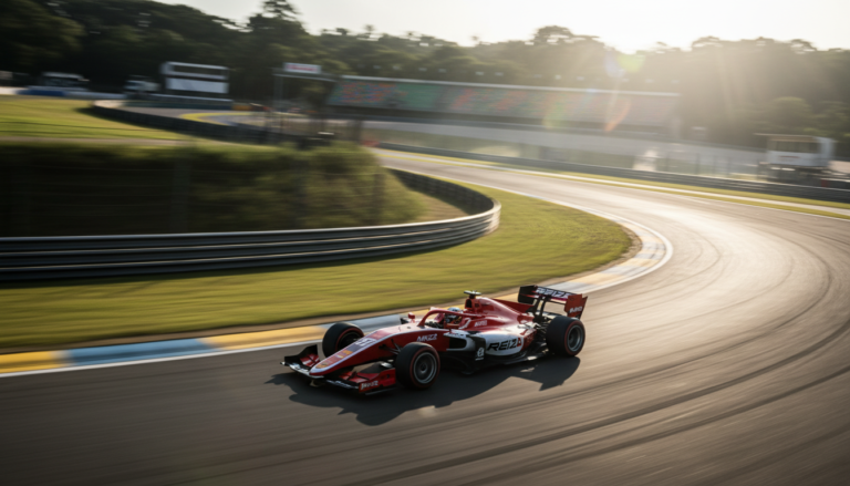 Carro de corrida de fórmula em alta velocidade no Automobilista 2, pista de Interlagos, simulador de corrida brasileiro