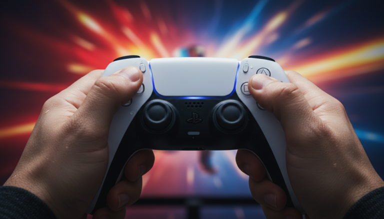 Controle DualSense PS5 em mãos, jogando um dos 5 jogos de luta mais desafiadores