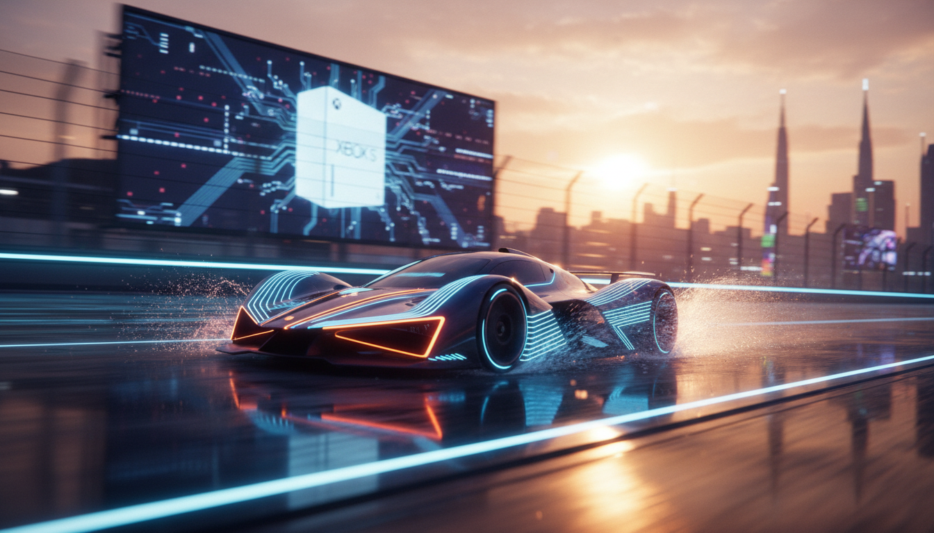 Carro de corrida futurista, Xbox Series S, jogos de corrida 2026, gráficos next-gen, velocidade, adrenalina, pista molhada