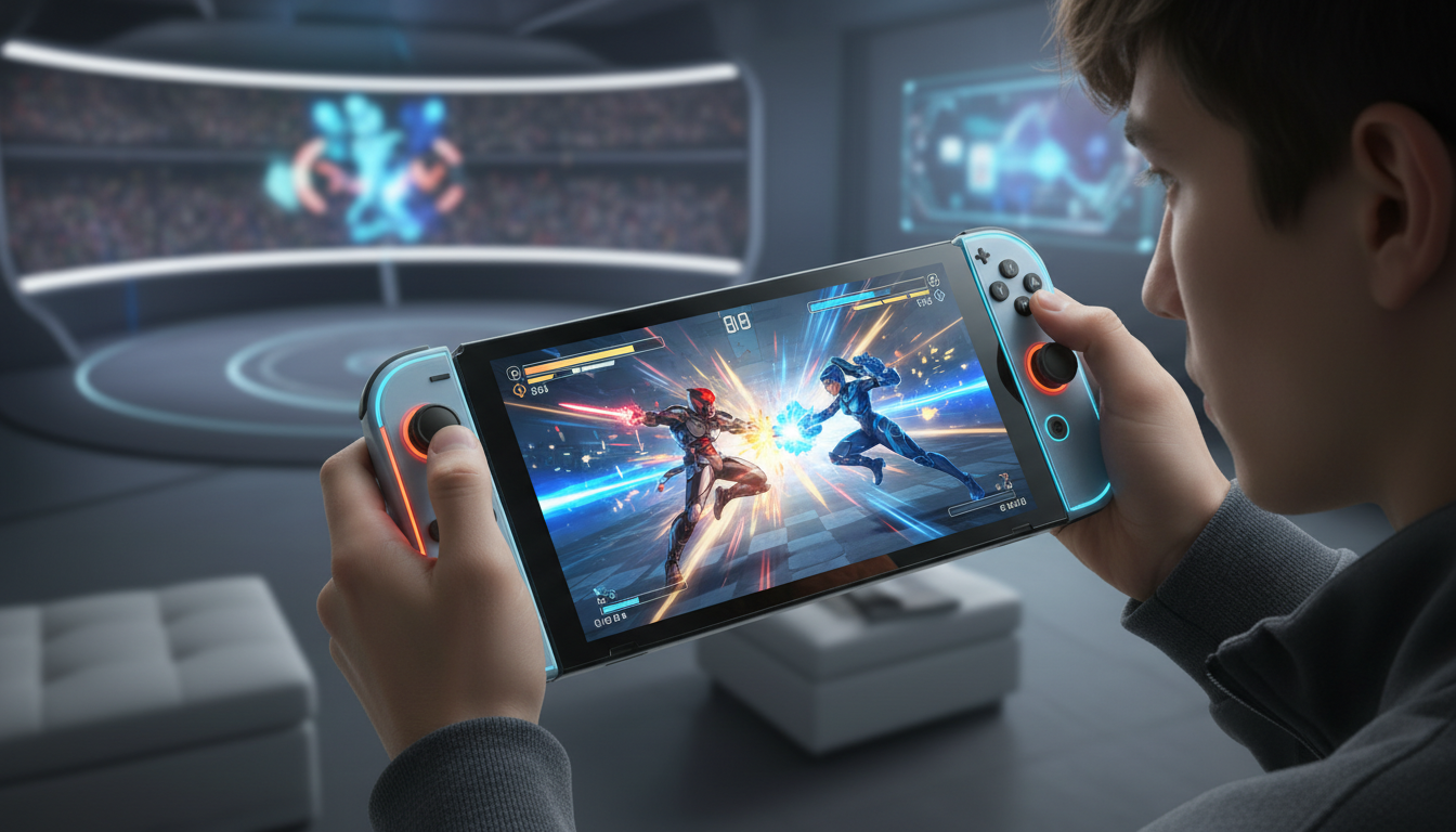 Nintendo Switch 2, jogos de luta, personagens em combate, gráficos de nova geração, eSports, 2026