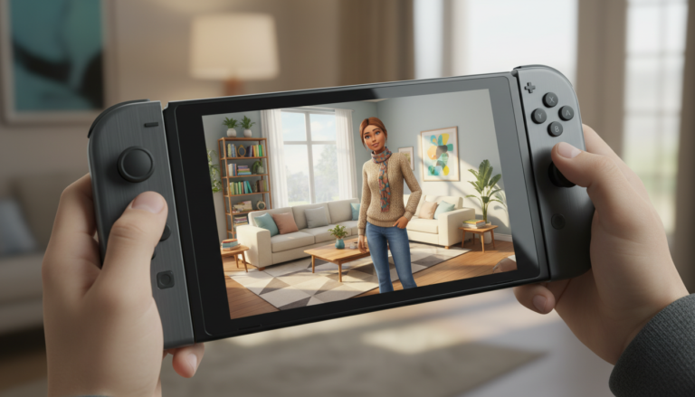 Nintendo Switch 2 com The Sims, exibindo gráficos aprimorados e detalhes visuais impressionantes