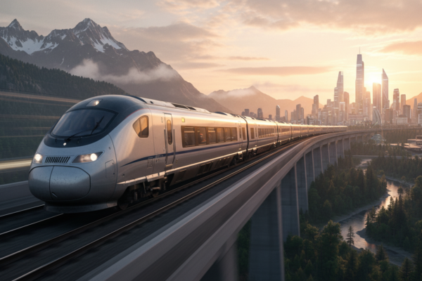 Trem de alta velocidade em movimento em paisagem detalhada, demonstrando gráficos de Train Sim World 4 no Xbox Series S