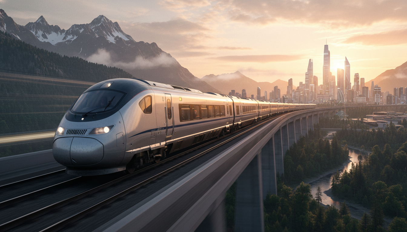 Trem de alta velocidade em movimento em paisagem detalhada, demonstrando gráficos de Train Sim World 4 no Xbox Series S