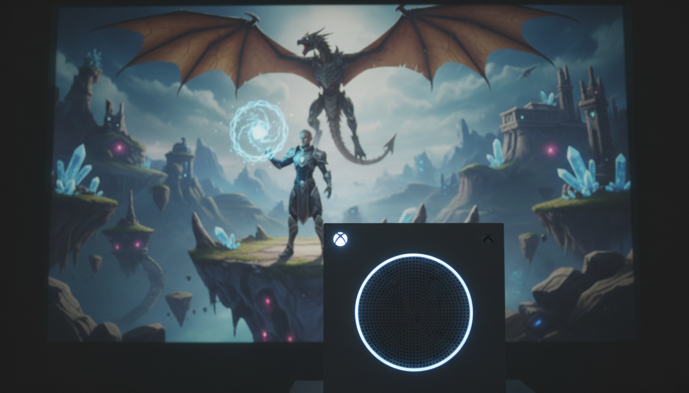 Xbox Series S rodando um RPG de fantasia com gráficos detalhados