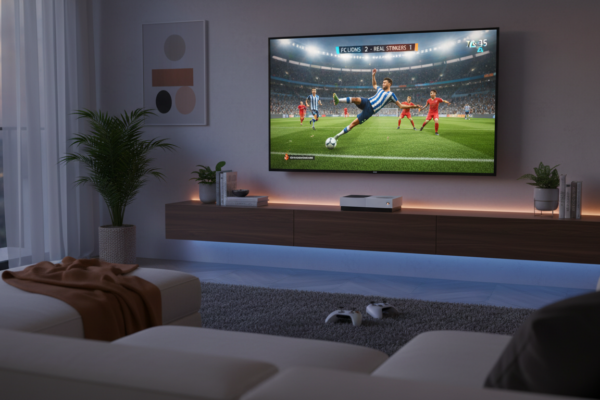 Xbox Series S com jogo de esportes na tela, exibindo gráficos fluidos e detalhados. Performance de jogos de esportes no Series S.