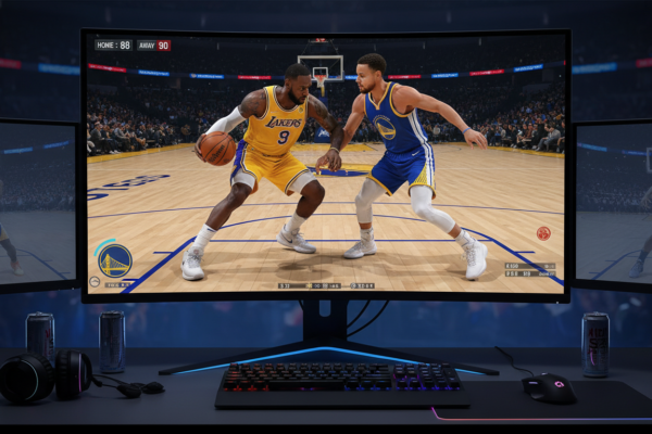 Tela de jogo de NBA 2K22 no PC com jogadores em ação