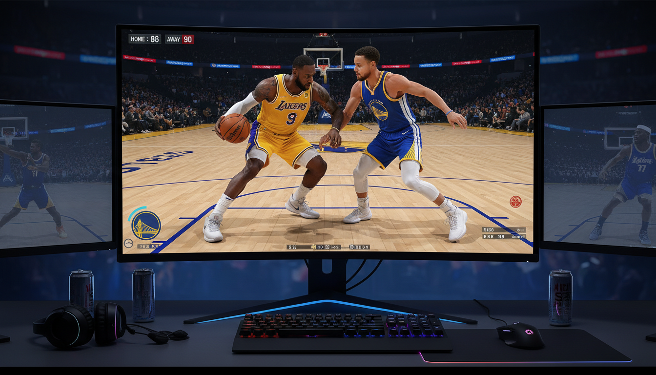 Tela de jogo de NBA 2K22 no PC com jogadores em ação
