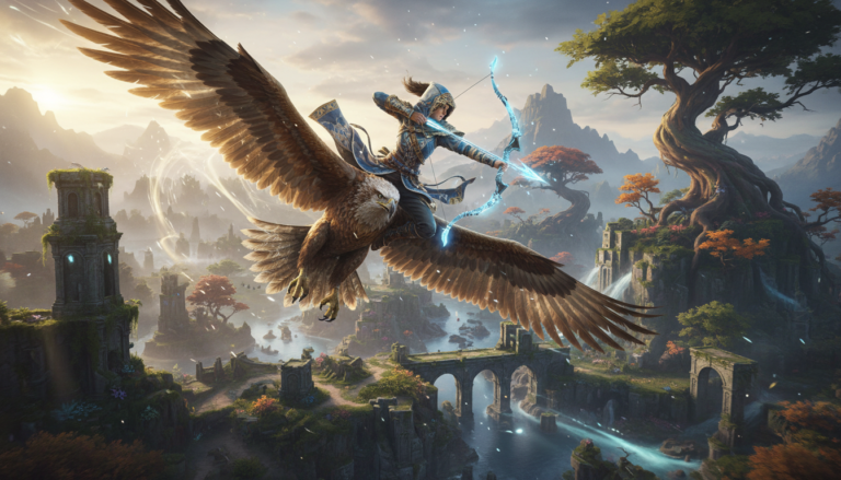 Caçador de 'The Pathless' com águia, arqueiro, PS5, jogo de aventura, mundo aberto