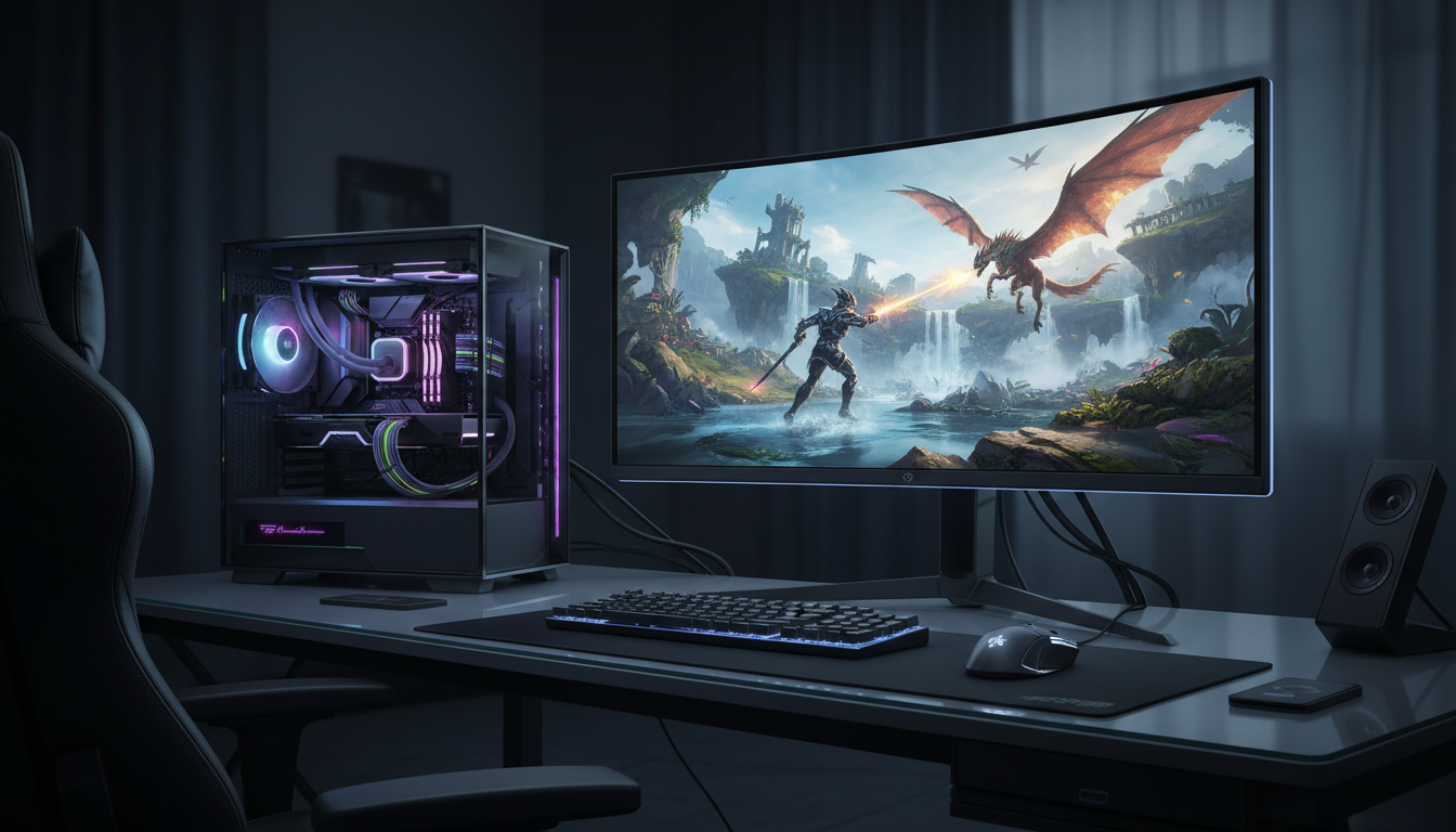 PC gamer de 2026 com gráficos ultra-realistas e jogabilidade insana