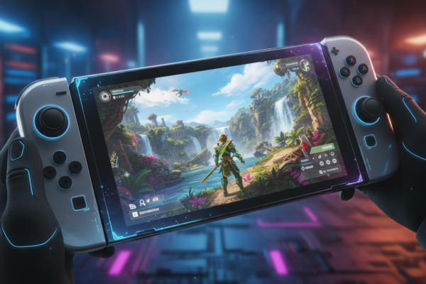 Nintendo Switch 2, console de próxima geração, jogos de ação e aventura, futuro dos games, tecnologia, gráficos avançados, portabilidade, inovação em jogos.
