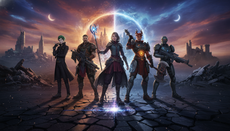 Personagens de Divinity Original Sin 2, Baldur's Gate 3, XCOM 2, Persona 5 Royal e Wasteland 3 em pose de combate