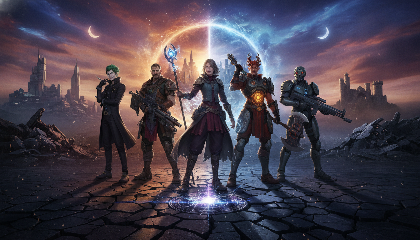 Personagens de Divinity Original Sin 2, Baldur's Gate 3, XCOM 2, Persona 5 Royal e Wasteland 3 em pose de combate