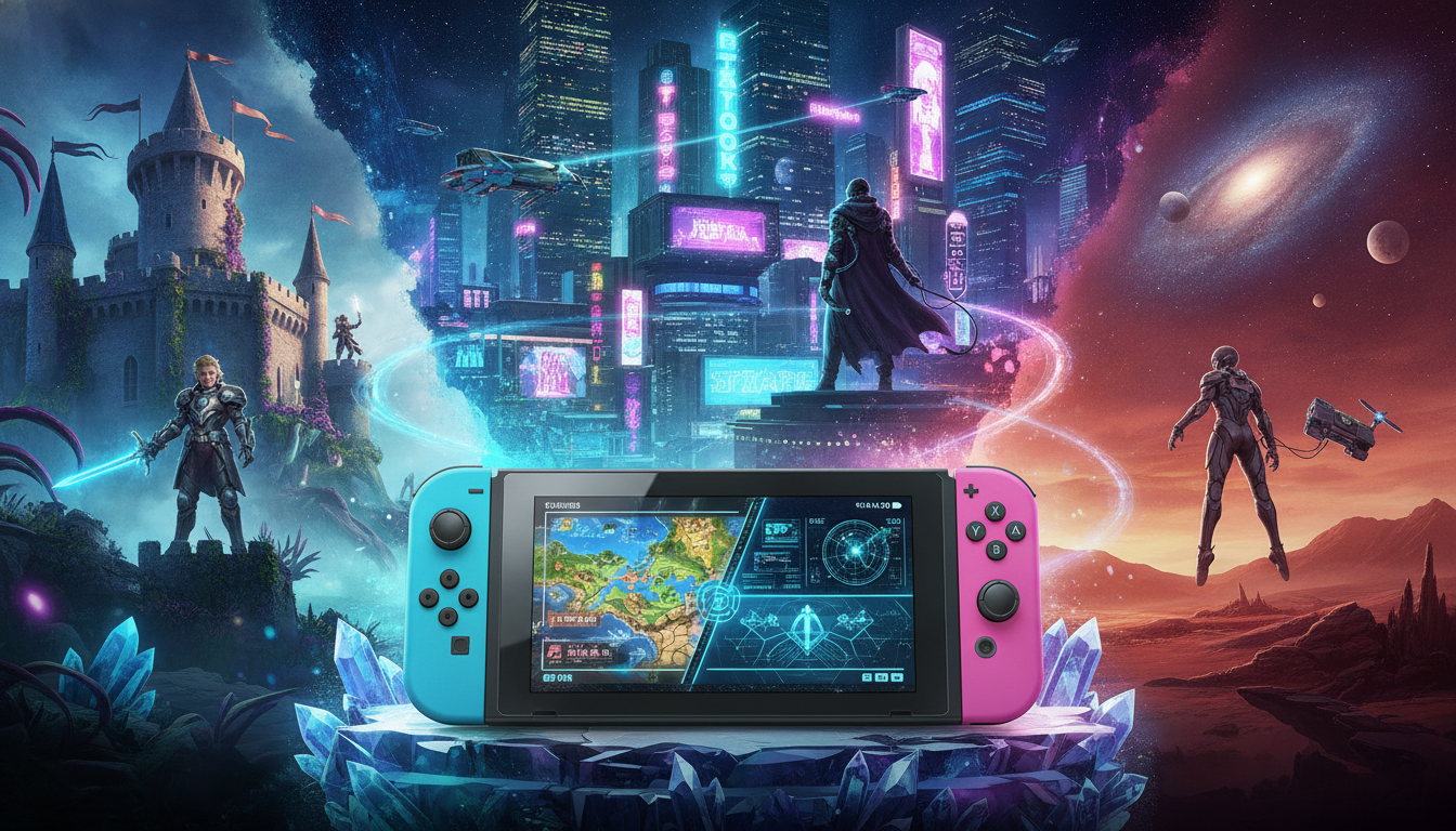 Comparação dos melhores RPGs de 2026 para Nintendo Switch 2, com personagens e cenários épicos.